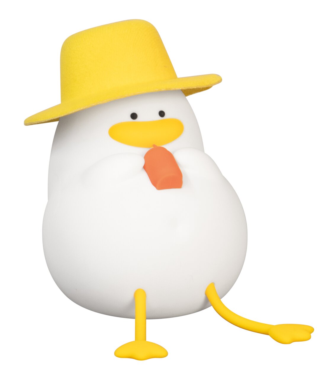 FHL easy Akku-Nachtlicht Duck FRED Niedliches Akku-Nachtlicht in Form einer Ente mit gelbem Hut und orangefarbenem Schnabel, sitzend mit Blick nach vorne.