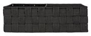 Schwarzer Badorganizer Adria mit vier Fächern, aus geflochtenem Material, seitliche Perspektive.