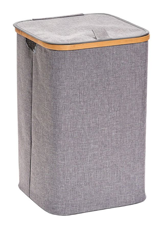 Zeller Present Wäschesammler Grauer Wäschesammler mit rechteckiger Form und Bambusrahmen, seitliche Perspektive