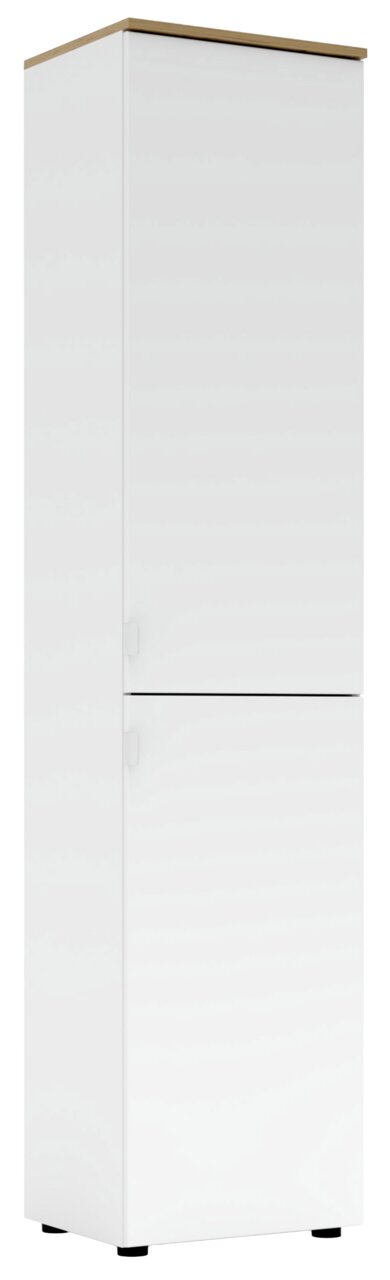 Voleo Aktenschrank DIANA Hoher, weißer Büroschrank mit zwei Türen, seitliche Perspektive