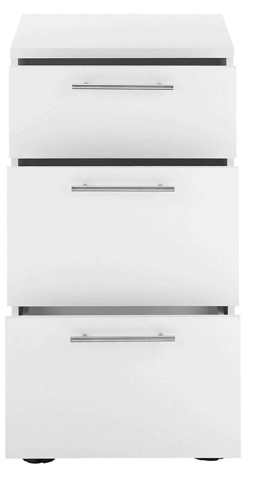Weißer Unterschrank mit drei Schubladen, Frontansicht