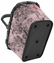 Carrybag mit floralem Muster in Rosa und Schwarz, seitliche Perspektive
