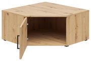 Eckaufsatzschrank aus Holz mit geöffneter Tür, Perspektive von vorne links