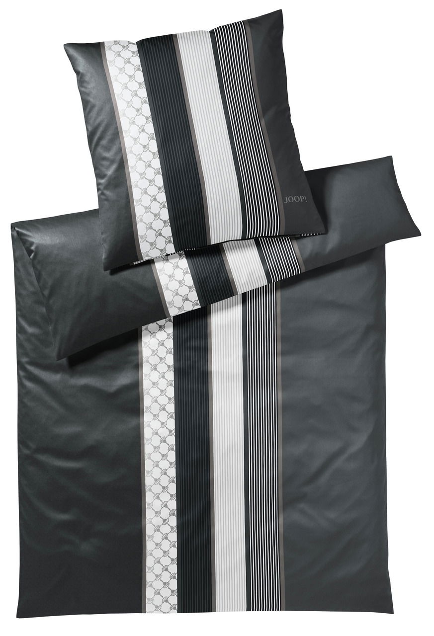 Bettwäsche-Set in Schwarz-Weiß mit Streifenmuster, Draufsicht