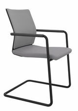 Grauer Freischwinger-Stuhl mit schwarzem Metallrahmen, seitliche Perspektive