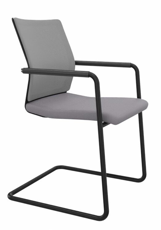 Dauphin Freischwinger STILO Grauer Freischwinger-Stuhl mit schwarzem Metallrahmen, seitliche Perspektive