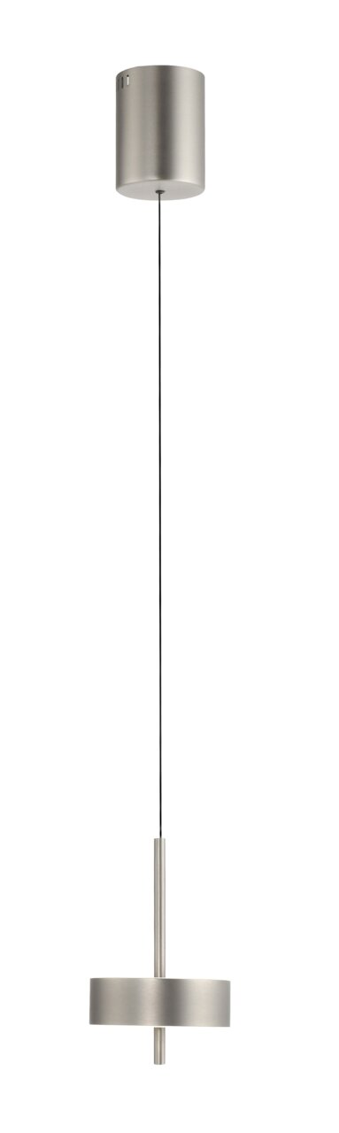 Moderne Pendelleuchte Q-ROTATE in Edelstahloptik, seitliche Perspektive
