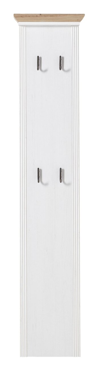 Landscape Garderobenpaneel schmal JUDITH Schmales Garderobenpaneel in Weiß mit vier Haken und einer Holzablage, Frontalansicht
