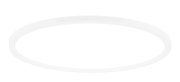 Witte ovale LED-plafondlamp met vlak, minimalistisch design, gezien in licht schuin bovenaanzicht tegen een grijze achtergrond