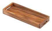 Längliches Servier-Tablett aus Holz mit natürlicher Maserung, seitliche Perspektive