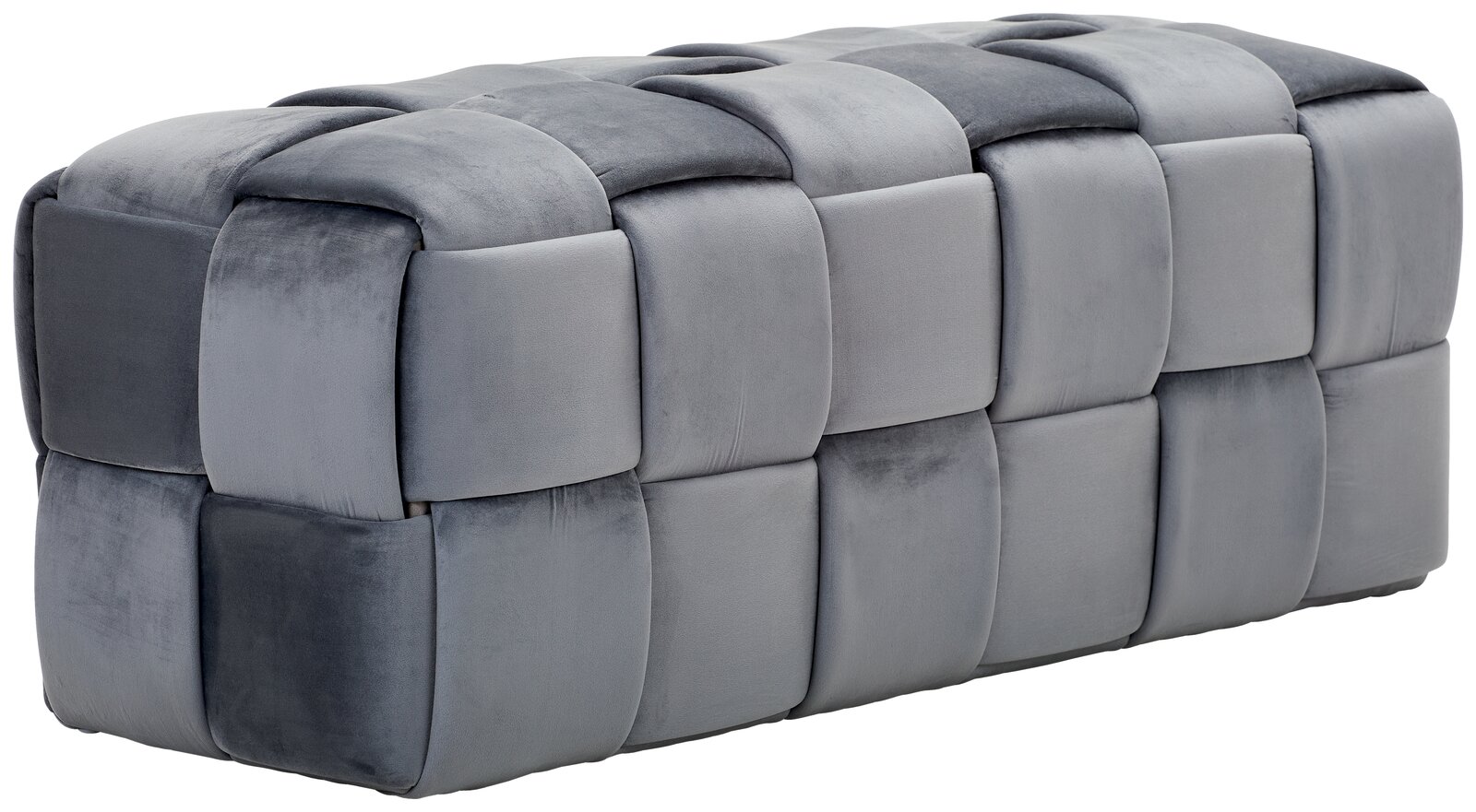 XORA Hockerbank LUCY Graue Hockerbank mit gepolstertem, geflochtenem Design, seitliche Perspektive