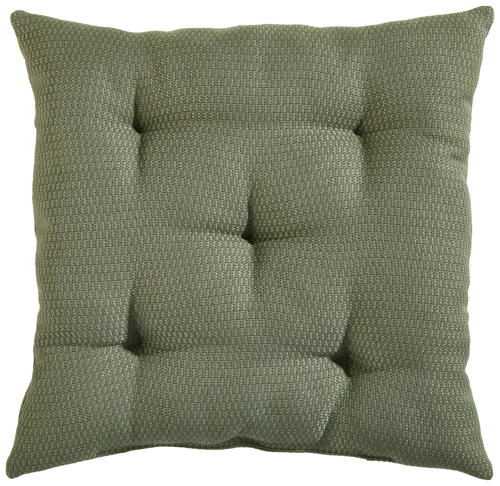 Grünes Sitzkissen in Draufsicht mit strukturierter Oberfläche und quadratischer Form