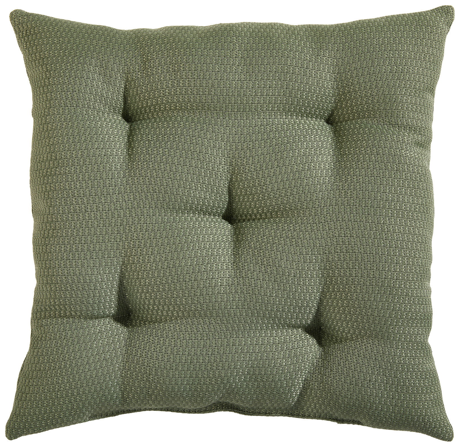 Grünes Sitzkissen in Draufsicht mit strukturierter Oberfläche und quadratischer Form