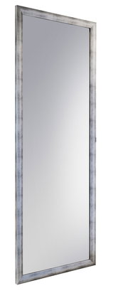 Rechteckiger Spiegel mit silbernem Rahmen, seitliche Perspektive