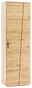 Moderner Garderobenschrank aus hellem Holz mit asymmetrischem Design, seitliche Perspektive