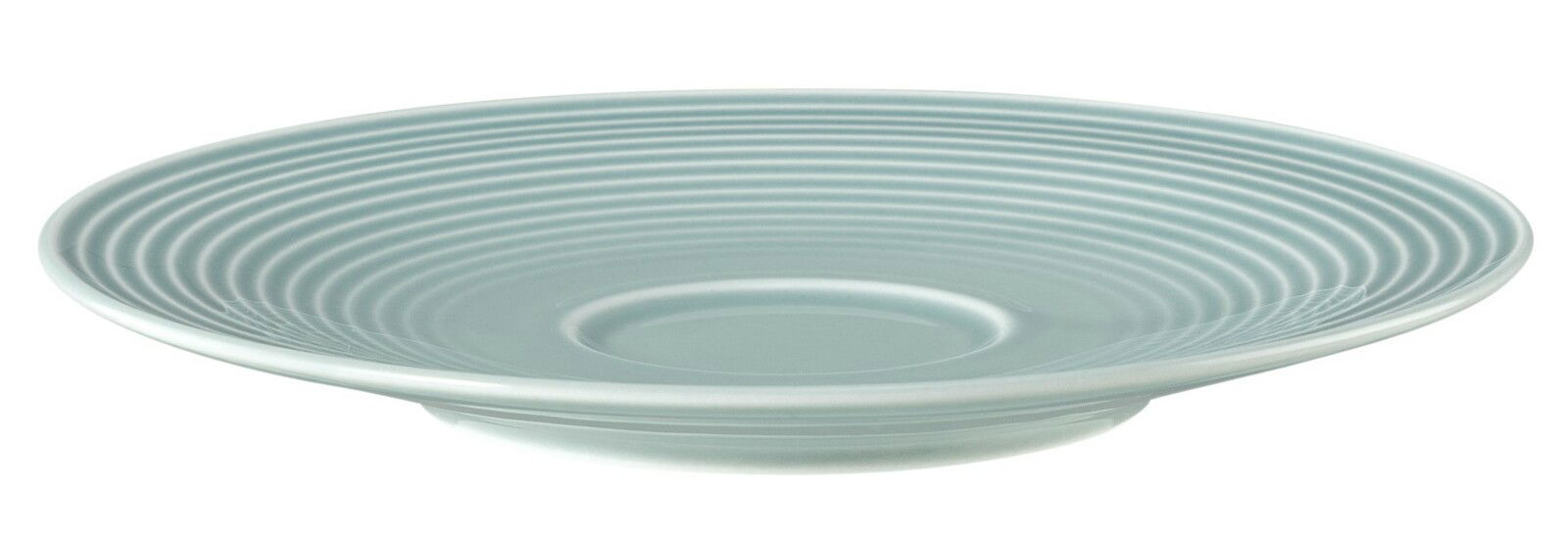 Kombi-Untertasse 16,5 cm in arktischem Blau mit geriffeltem Design, seitliche Perspektive