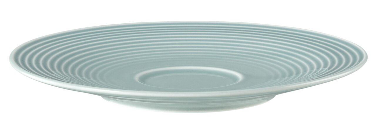Kombi-Untertasse 16,5 cm in arktischem Blau mit geriffeltem Design, seitliche Perspektive