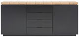 Modernes Sideboard mit schwarzer Front und heller Holzplatte, Frontalansicht