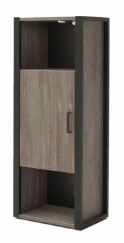 Modern houten hoogkast met zwart frame, vooraanzicht