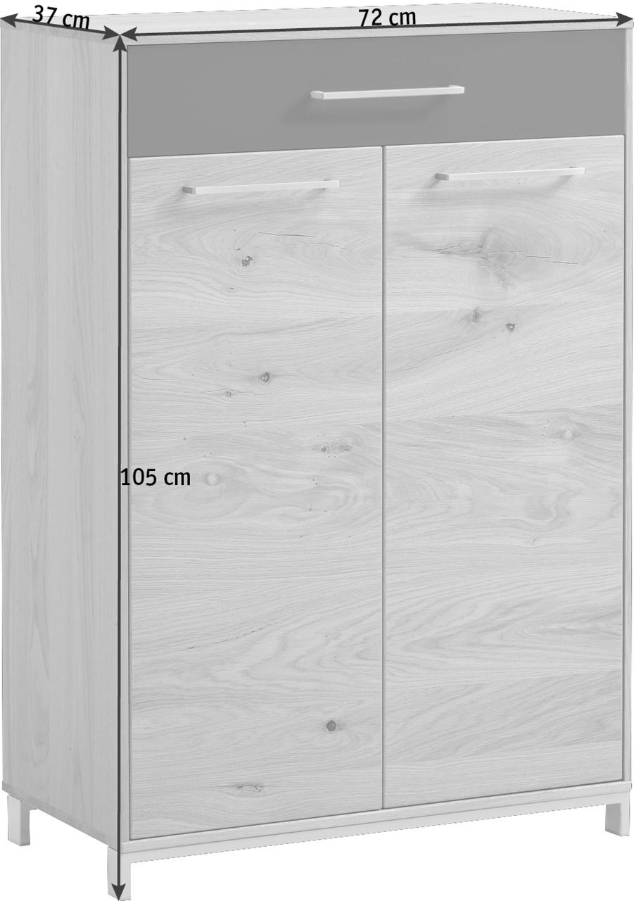 Schuhschrank VOSS Serie VEDO in Holzoptik, Frontansicht, Maße: 72 cm Breite, 105 cm Höhe, 37 cm Tiefe