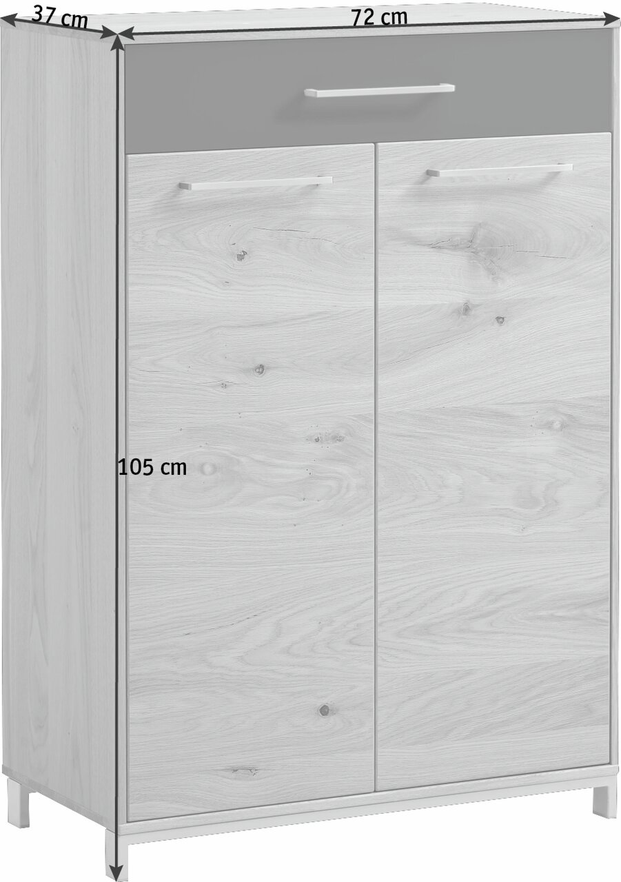 Schoenenkast uit de VOSS-serie VEDO in houtlook, vooraanzicht, afmetingen: 72 cm breed, 105 cm hoog, 37 cm diep