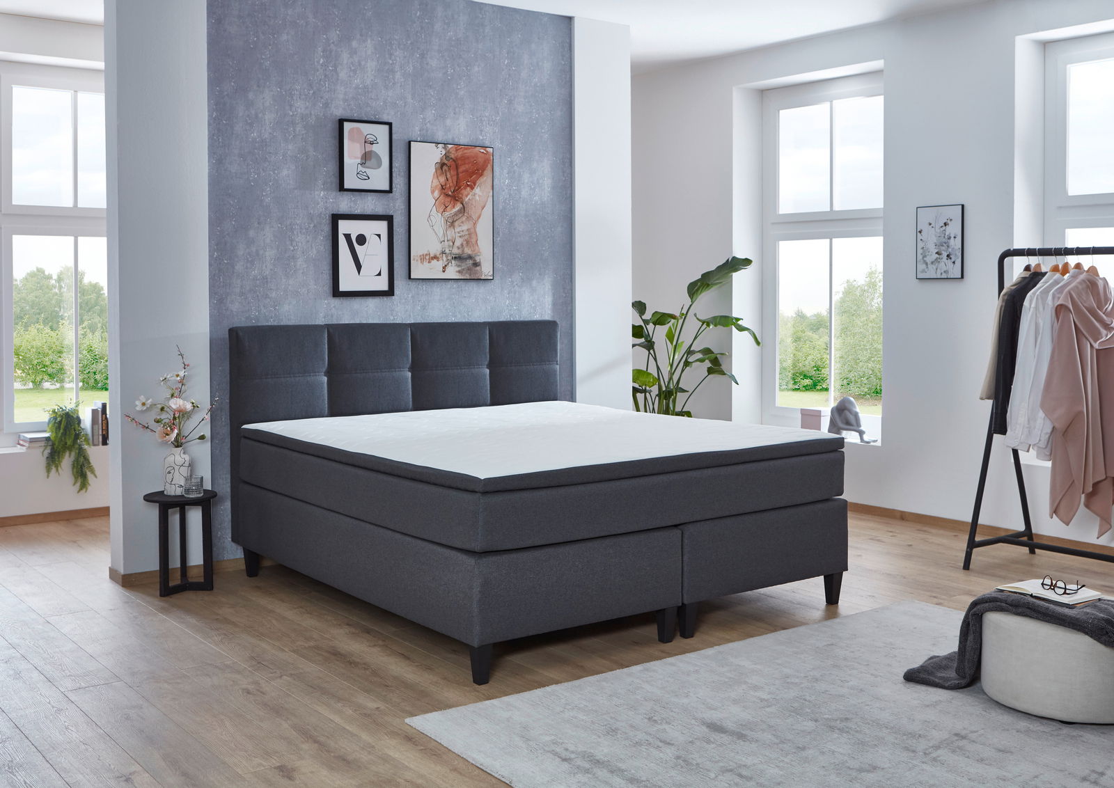 Z2 Boxspringbett BX2520 SURREY Boxspringbett in einem modernen Schlafzimmer, seitliche Perspektive