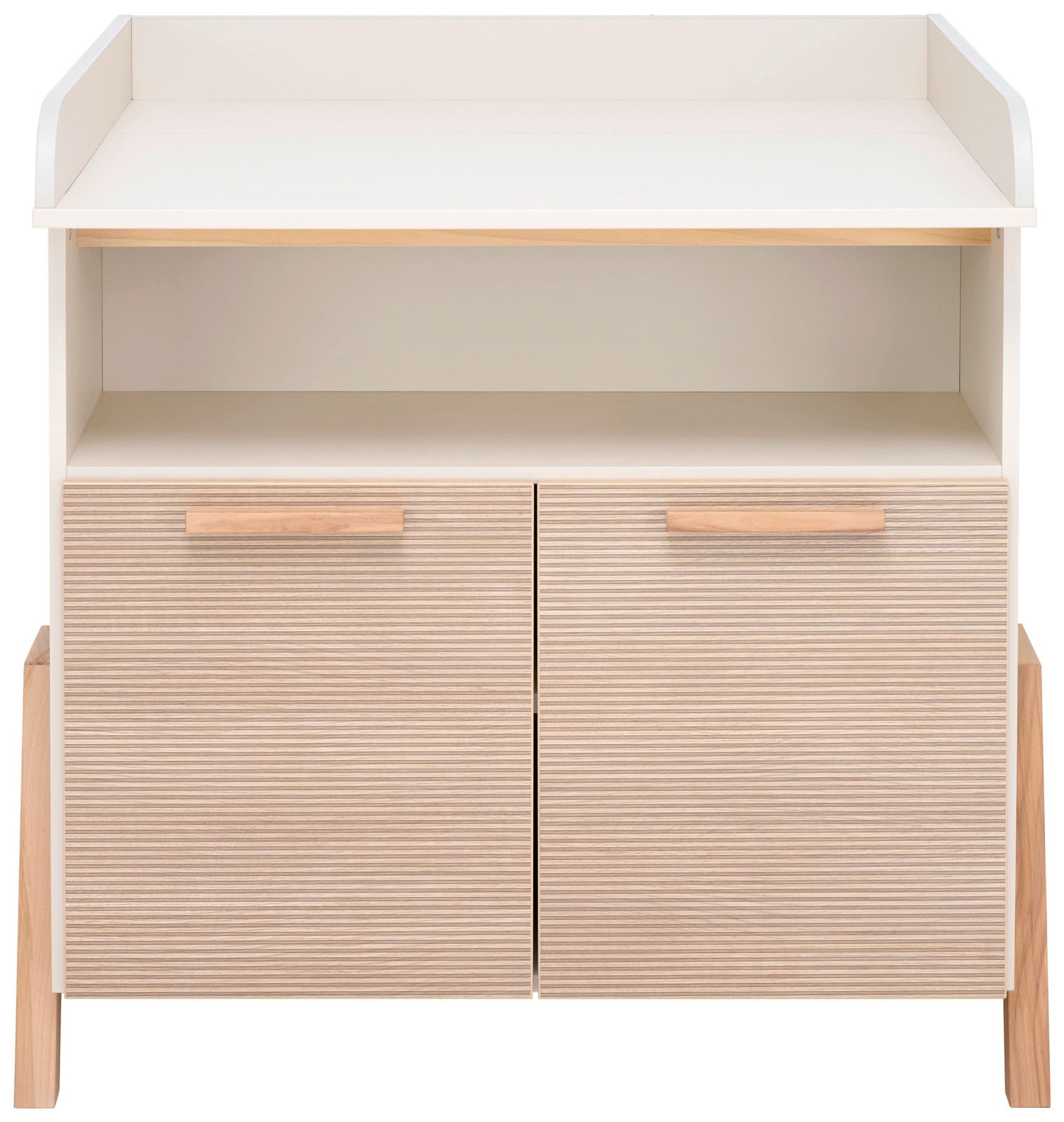 Kommode mit zwei Schubladen in Holzoptik, frontal betrachtet