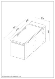 Isometrische Zeichnung einer Towerunit (Container) mit den Maßen 800 mm x 305 mm x 350 mm, seitliche Ansicht.