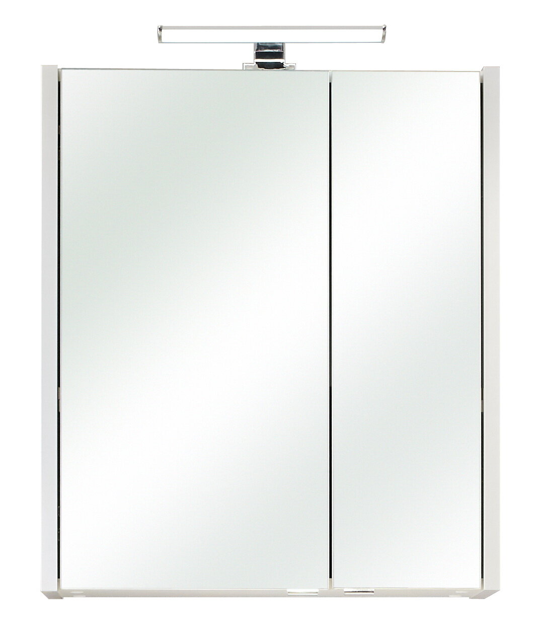 Moderner Spiegelschrank mit zwei Türen und integrierter Beleuchtung, Frontalansicht