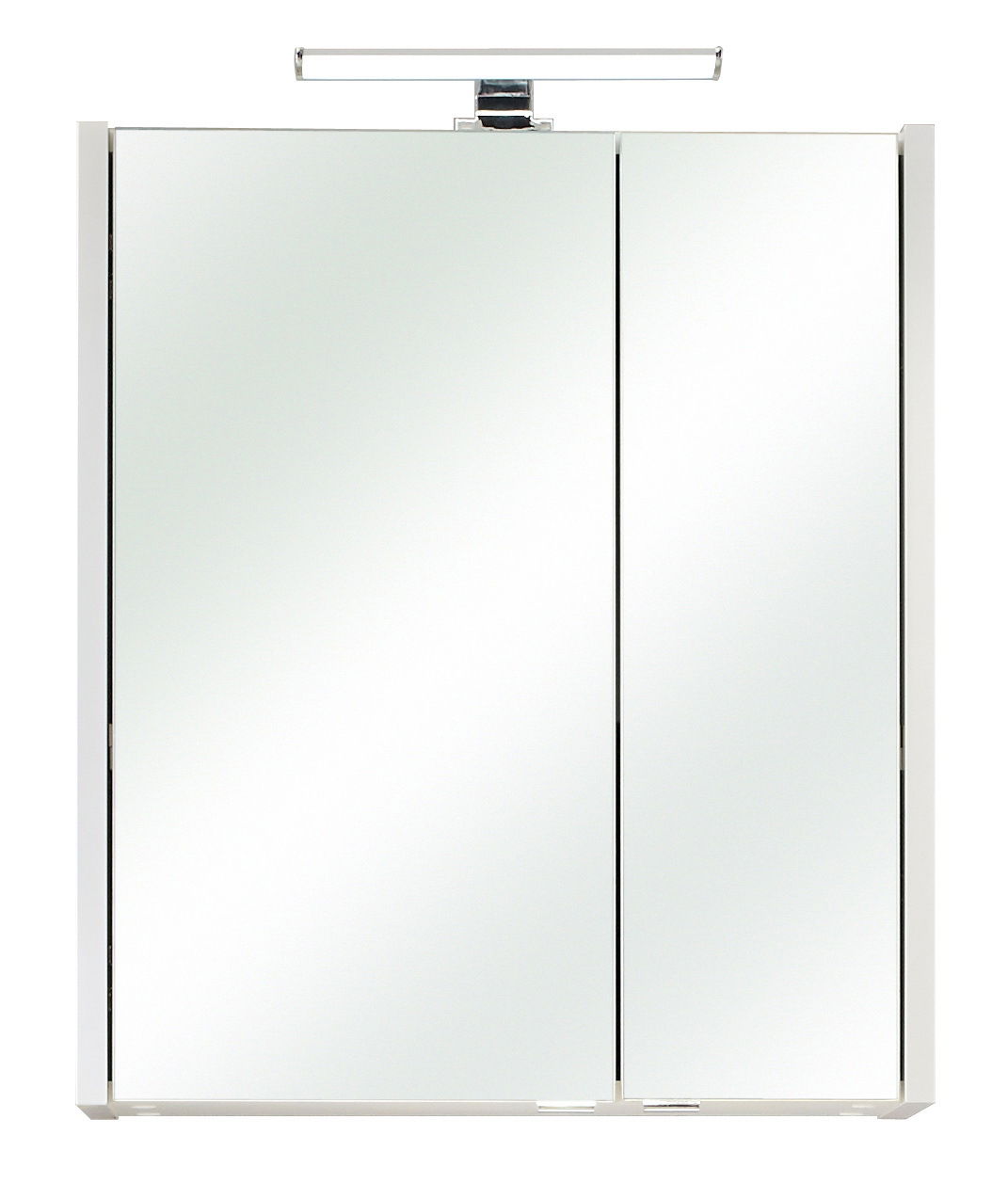 Moderner Spiegelschrank mit zwei Türen und integrierter Beleuchtung, Frontalansicht