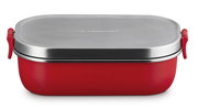 Rote Lunchbox mit Edelstahl-Deckel, seitliche Ansicht