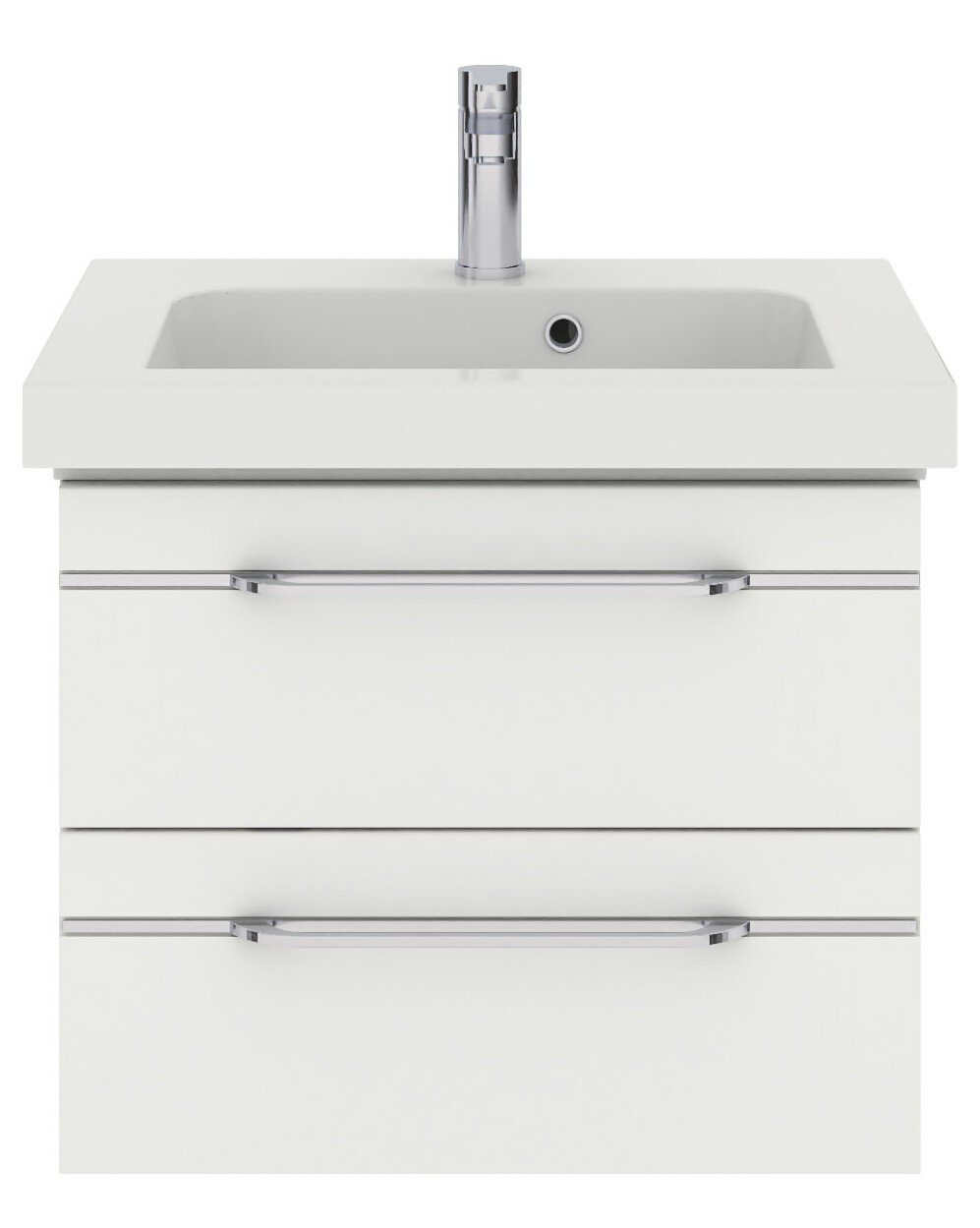 Pelipal Waschtischlösung BALTO SPRINT Moderner weißer Waschtisch mit zwei Schubladen und Chromarmaturen, Frontalansicht