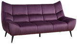 Lila Sofa mit drei Sitzen, moderne Form, seitliche Perspektive