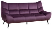 Lila Sofa mit drei Sitzen, moderne Form, seitliche Perspektive