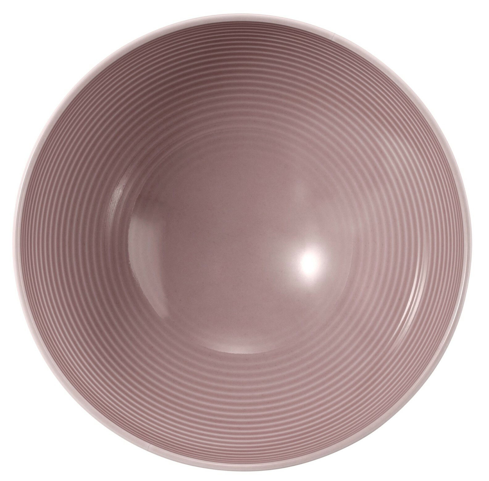 Runde Schüssel mit einem Durchmesser von 15,5 cm, von oben fotografiert, in einem sanften Rosa mit feinen konzentrischen Kreisen.