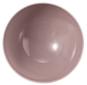 Runde Schüssel mit einem Durchmesser von 15,5 cm, von oben fotografiert, in einem sanften Rosa mit feinen konzentrischen Kreisen.