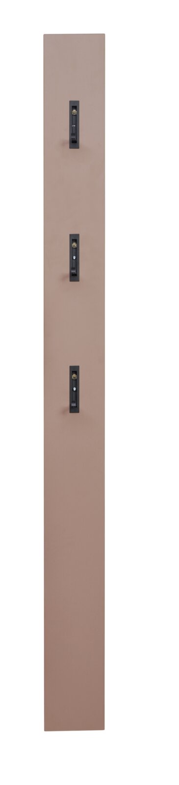 Voleo Garderobepaneel RENO Smal, verticaal wandpaneel/lijstpaneel in taupe met drie zwarte bevestigingsbeugels, vooraanzicht