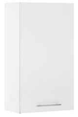 Weißer Hängeschrank mit Metallgriff, seitliche Perspektive