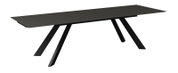Moderne zwarte tuintafel met schuine poten, zijaanzicht