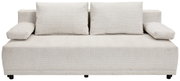 Beige functionele bank met twee grote rugkussens en armleuningen, vooraanzicht