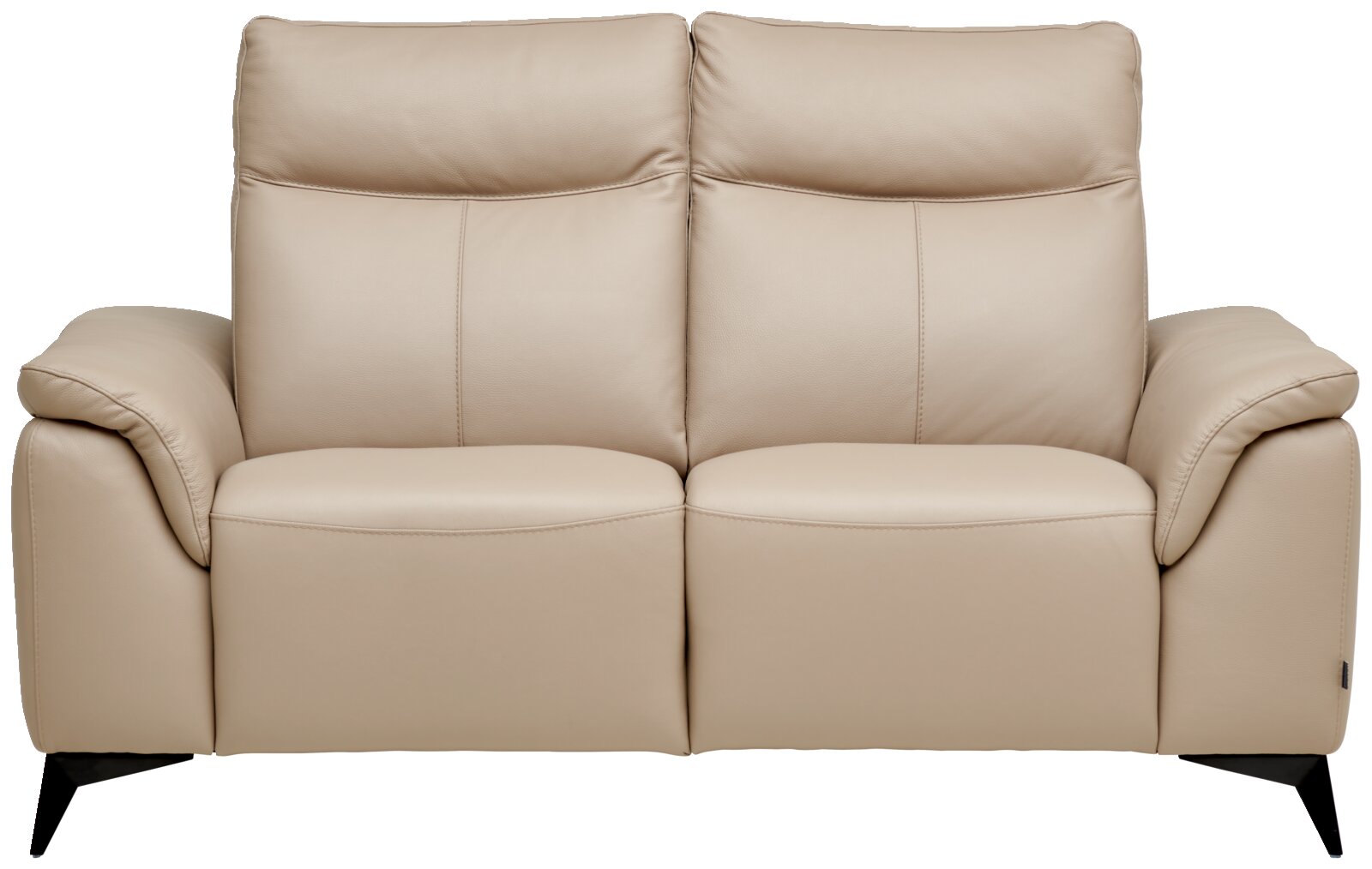 Beige tweezitsbank van leer, vooraanzicht