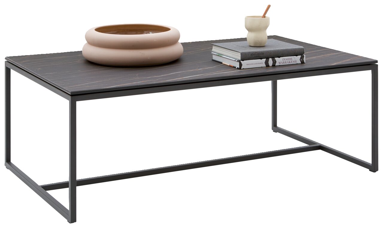 Dieter Knoll Couchtisch MONTESA Moderner Couchtisch mit dunkler Holzplatte und Metallrahmen, seitliche Perspektive