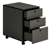 Rollcontainer mit drei geöffneten Schubladen, seitliche Perspektive