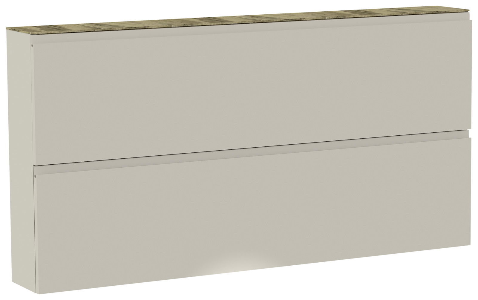 XL-Hängeschuhschrank mit zwei Klappen in Beige mit Holzoberfläche, seitliche Perspektive