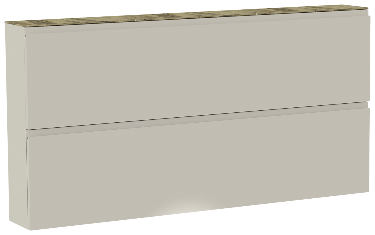 Moderano XL-hangkast voor schoenen LECCO XL-Hängeschuhschrank mit zwei Klappen in Beige mit Holzoberfläche, seitliche Perspektive