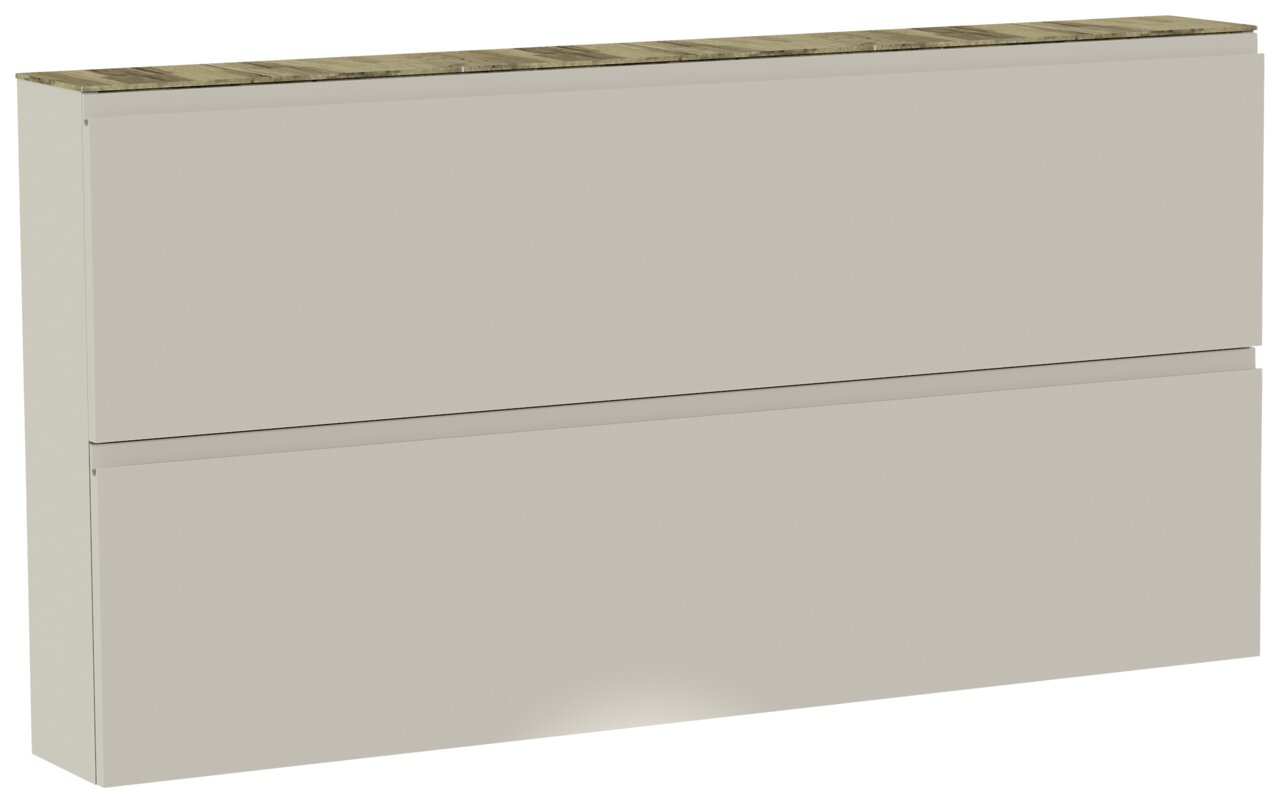 XL-Hängeschuhschrank mit zwei Klappen in Beige mit Holzoberfläche, seitliche Perspektive