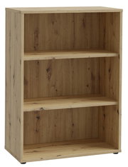 Holzregal mit drei offenen Fächern, frontale Perspektive