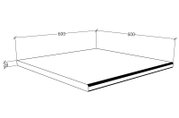 Technische 3D-Ansicht in schräger Perspektive von oben auf eine quadratische Platte/Regalboden mit Maßen 600 x 600 mm und 28 mm Stärke