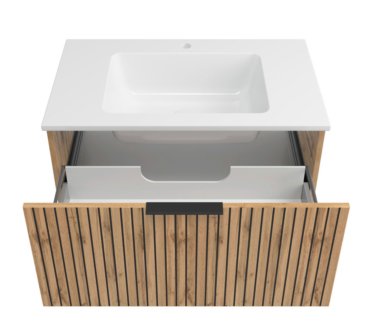 Waschtisch-Set 80 cm mit Holzfront und offenem Schubfach, Ansicht von oben
