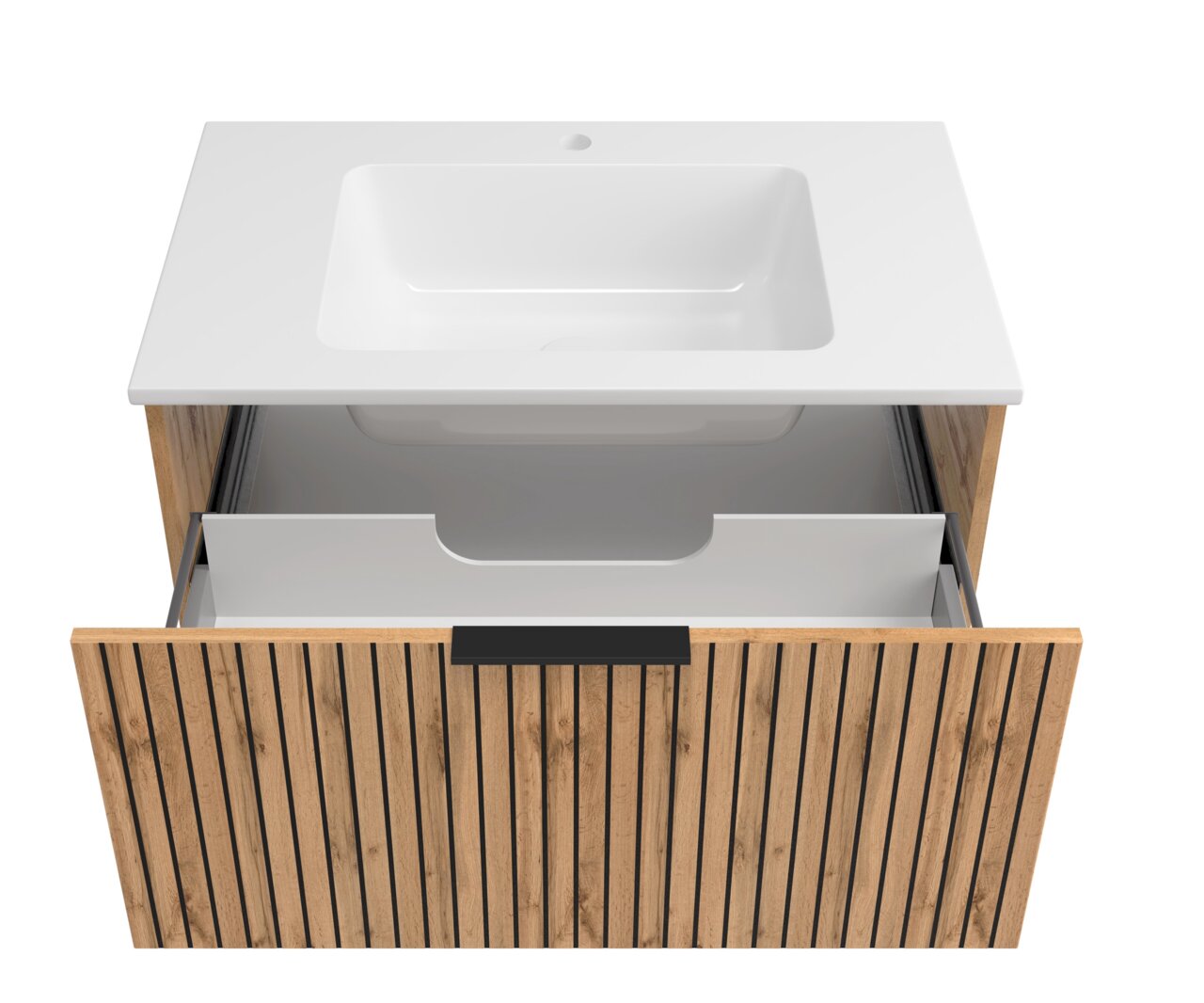 Waschtisch-Set 80 cm mit Holzfront und offenem Schubfach, Ansicht von oben